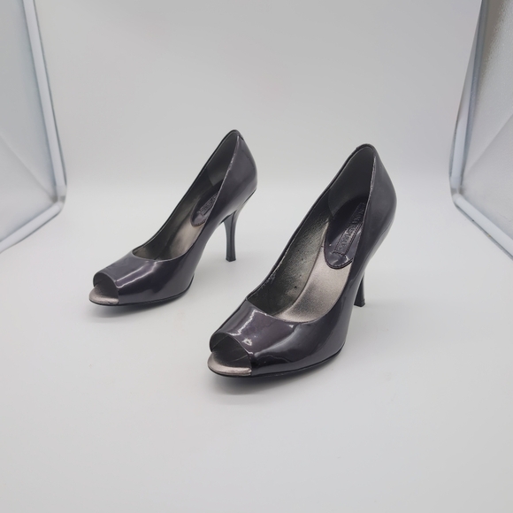 Banana Republic sz 6.5 Maroon Leather Open Toe Pumps Heels - Picture 5 of 11